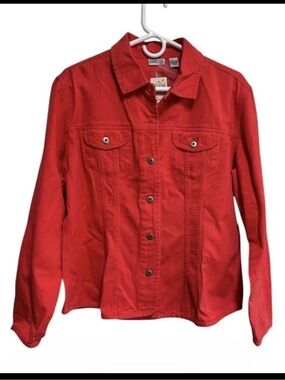Chico's Denim Jean Jacket Red Hot Pepper Size Large NWT